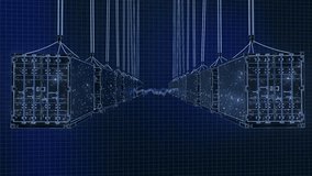 Two large shipping containers on blue background with financial growth graphs.. - Powered by Shutterstock - Get 15% off with code: PIKWIZARD15