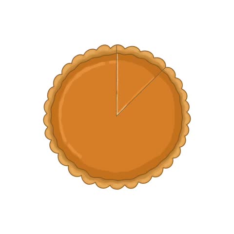 Animated illustration of a pumpkin pie, showing slices being cut and served. Perfect for food themes, Thanksgiving, autumn, holiday desserts, and culinary content.