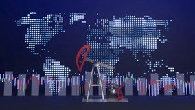Oil rig with world map background and glowing blue financial graphs.. - Powered by Shutterstock - Get 15% off with code: PIKWIZARD15
