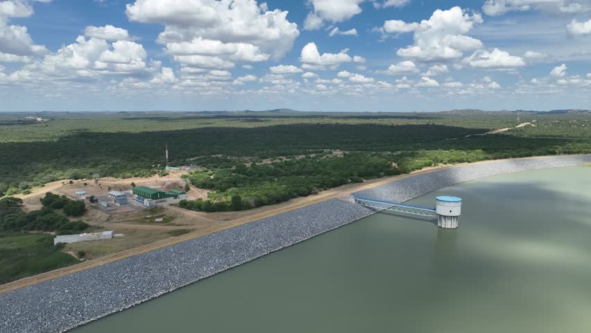 Dikgatlhong Dam aerial view located near the village of Robelela in Eastern Botswana, Africa