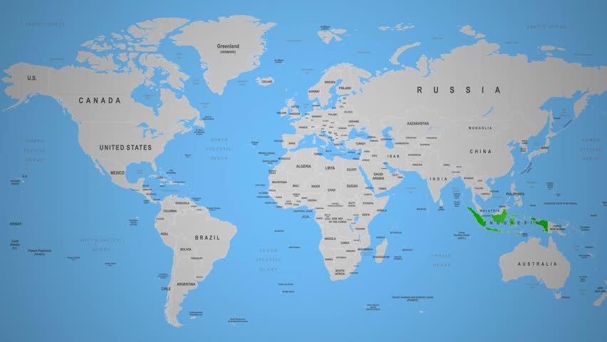 Indonesia Territory Marked on World Map 2D Animation Southeast Asia