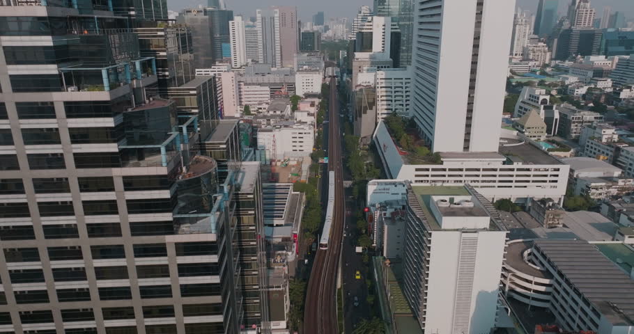 Aerial view business office building and condominium Silom financial district Bangkok Thailand