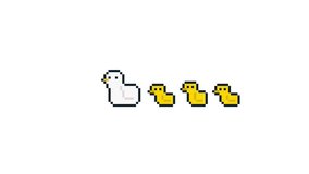 8-bit pixel art one baby duck falls while mother duck with ducklings waddle in a row. looped animation 4k 30fps - Powered by Shutterstock - Get 15% off with code: PIKWIZARD15
