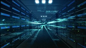 Futuristic data center with high-speed digital transmission lines, AI analytics, and big data processing streams across server racks and IT infrastructure. Technology abstract background - Powered by Shutterstock - Get 15% off with code: PIKWIZARD15