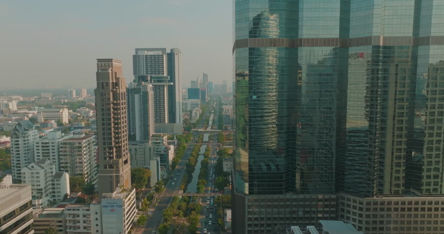 Aerial view business office building and condominium Silom financial district Bangkok Thailand