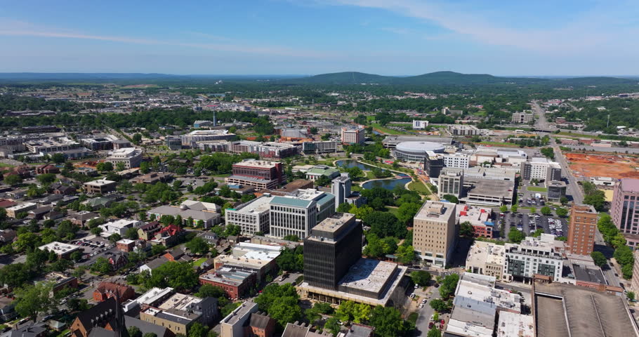 Aerial view of Huntsville, old historical city in Alabama. Southern American architecture.