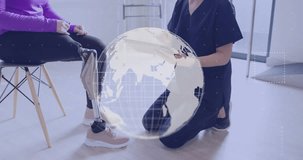 Medical therapist kneeling beside patient inspecting socket and fitting prosthetic leg for mobility. Clinical, rehabilitation, assistive, mobility, therapeutic, ergonomic, innovative - Powered by Shutterstock - Get 15% off with code: PIKWIZARD15