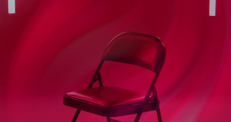Man entering neon-flanked red-lit studio wearing headphones and gesturing during audio tech demo. Studio, mood, cinematic, entertainment, minimalism, relaxation, technology