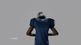 Male athlete catching football appearing in tech graphics while scanning target and preparing throw. Futuristic, innovation, athlete, digital, sportswear, technology, dynamic - Powered by Shutterstock - Get 15% off with code: PIKWIZARD15