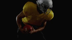 Football player gripping ball anticipating snap then launching drive under sports analytics overlay. Athlete, performance, futuristic, sport, motion, technology, strength - Powered by Shutterstock - Get 15% off with code: PIKWIZARD15
