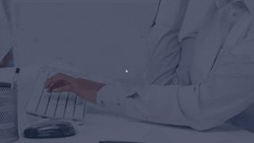 Call-center woman typing on keyboard and speaking into headset pulsing user icon growing IT network. Technology, connectivity, communication, networking, collaboration, digital, professional - Powered by Shutterstock - Get 15% off with code: PIKWIZARD15