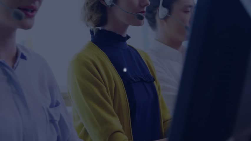 Call-center agents speaking into headsets generating growing network of user and cloud icons. Collaboration, connectivity, modern, professional, technology, digital, communication - Powered by Shutterstock - Get 15% off with code: PIKWIZARD15