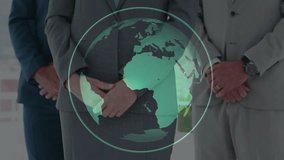 Business team reacting to spinning globe raising thumbs-up celebrating global teamwork. Corporate, collaboration, innovation, leadership, global, success, professionalism - Powered by Shutterstock - Get 15% off with code: PIKWIZARD15