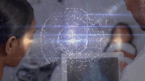 Couple holding tablet initiating rotating holographic data sphere in home analyzing network. Technology, connection, innovation, futuristic, family, interaction, digital - Powered by Shutterstock - Get 15% off with code: PIKWIZARD15