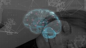 Woman lying in research lab, hologram appearing above temple pulsing network for brain mapping. Neural, hologram, technology, research, futuristic, innovation, digital - Powered by Shutterstock - Get 15% off with code: PIKWIZARD15