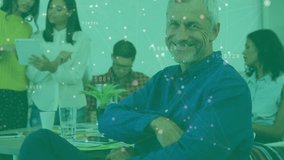 Team tapping tablet screen generating animated data nodes in business meeting for realtime insights. Collaboration, teamwork, analytics, professional, conference, digital, data visualization - Powered by Shutterstock - Get 15% off with code: PIKWIZARD15