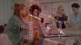 Team leaning toward laptop, pointing at charts, passing tablet, zooming data for business review. Collaboration, teamwork, innovation, communication, strategy, productivity, modernity - Powered by Shutterstock - Get 15% off with code: PIKWIZARD15