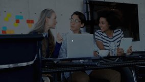 Three colleagues discussing strategy in office, colleague's gesture sparking network overlay. Collaboration, innovation, technology, data, digital, brainstorming, teamwork - Powered by Shutterstock - Get 15% off with code: PIKWIZARD15