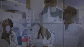 Scientists in lab raising tablet, activating circuits on display, cycling charts for analysis. Research, innovation, technology, collaboration, futuristic, data, analysis - Powered by Shutterstock - Get 15% off with code: PIKWIZARD15