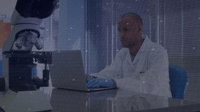 Lab researcher typing on laptop by microscope initiating holographic interface for data analysis. Science, technology, innovation, futuristic, research, digital, analytical - Powered by Shutterstock - Get 15% off with code: PIKWIZARD15