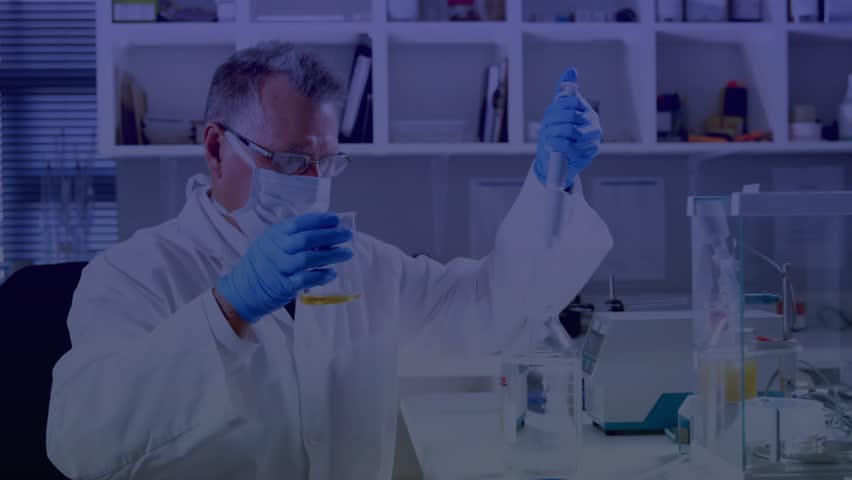 Scientist glancing UI chart, drawing yellow sample, dispensing into flask under holographic scan. Innovation, precision, data analysis, scientific research, futuristic, laboratory, tech-driven - Powered by Shutterstock - Get 15% off with code: PIKWIZARD15