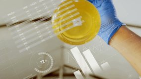 Lab technician lifting flask under plant lights, analyzing liquid with overlays fading and updating. Science, technology, analysis, manufacturing, innovation, industrial, data visualization - Powered by Shutterstock - Get 15% off with code: PIKWIZARD15