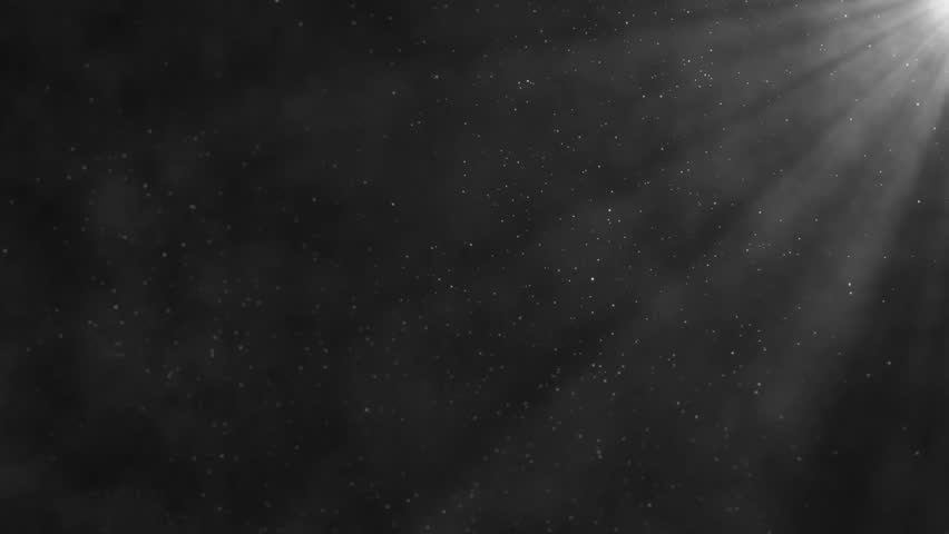4K Flickering Dust Particles Motion with Volumetric Light. Seamless loop. Tiny dust randomly flying in the smoky air. Many dust particles white powder falling from above, floating on black background.
