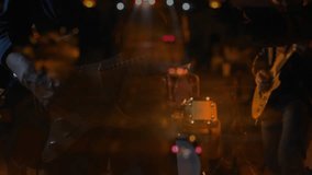 Camera crossfading into band performing music on street, singer gripping mic amid red tail streaks. Musicians, live performance, surreal, neon, concert, urban, artistic - Powered by Shutterstock - Get 15% off with code: PIKWIZARD15