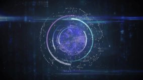 Wireframe globe emerging triggers nodes converging and rings rotating, visualizing data processing. Technology, futurism, data, digital, network, innovation, abstract - Powered by Shutterstock - Get 15% off with code: PIKWIZARD15