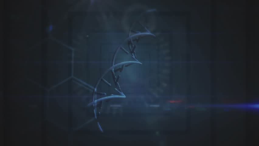 Opening interface, 3D DNA helix forming, sliding panels, rotating HUD, fading CLONE for analysis. Futuristic, biotech, innovation, technology, research, digital, science - Powered by Shutterstock - Get 15% off with code: PIKWIZARD15