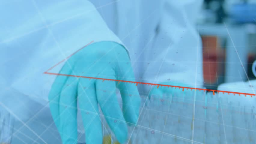 Laboratory researcher arranging vials and activating 3D bar chart while monitoring data flow. Science, innovation, technology, analytics, futuristic, precision, corporate - Powered by Shutterstock - Get 15% off with code: PIKWIZARD15