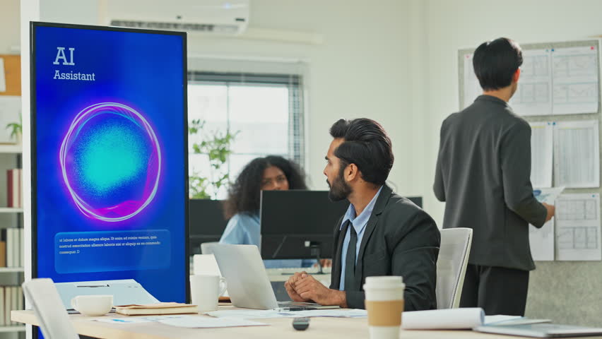 Focused business professional working in coworking space with AI assistance, virtual agent, big data analysis, laptop display screen, modern office technology, innovation, digital transformation - Powered by Shutterstock - Get 15% off with code: PIKWIZARD15