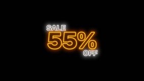 Neon SALE 55 percent OFF discount animation on transparent background with glowing yellow text. Perfect for Black Friday Cyber Monday shopping sales promotion or commercial ads - Powered by Shutterstock - Get 15% off with code: PIKWIZARD15