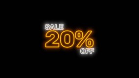 Neon SALE 20 percent OFF discount animation on transparent background with glowing yellow text. Perfect for Black Friday Cyber Monday shopping sales promotion or commercial ads - Powered by Shutterstock - Get 15% off with code: PIKWIZARD15