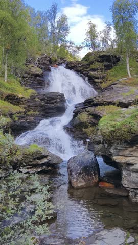 Waterfall in the wild nature of northern Norway