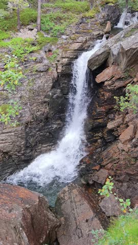 Waterfall in a wild gorge in beautiful nature in northern Norway