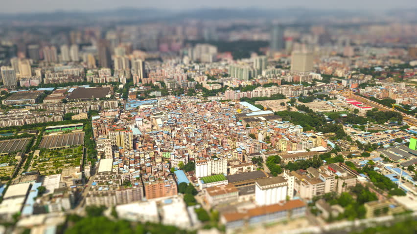 day time guangzhou industrial cityscape aerial tilt shift panorama 4k timelapse china