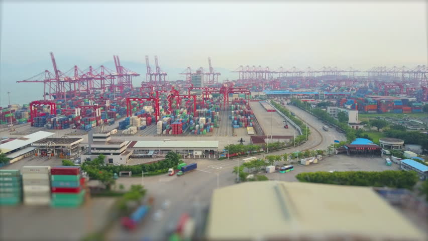 day time shenzhen famous container port aerial panorama 4k china