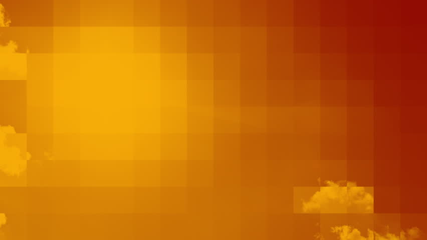 Red and orange sky with clouds crossing the image from left to right. Illustration for global warming and air pollution. Mosaic graphic effect. Seamless looping animation.
