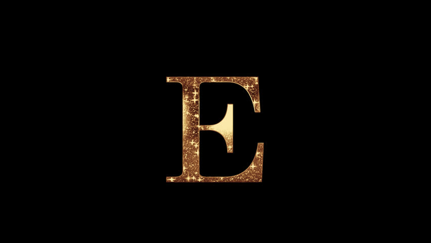 Golden Letter E with Golden Particles and Stars, Alphabet, Alpha Channel