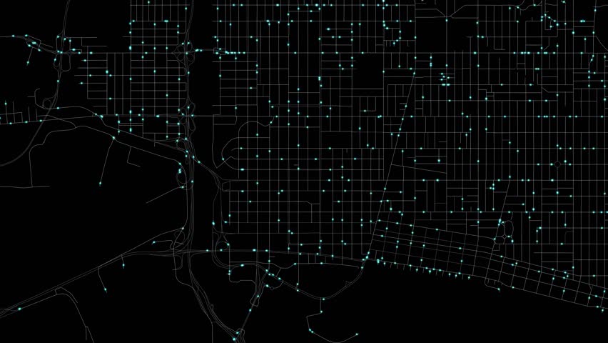 Urban Traffic Flow Map Simulation in Long Beach, California, GPS Smart city route Transportation