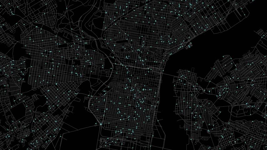 Urban Traffic Flow Map Simulation in Philadelphia, Pennsylvania, GPS Smart city route Transportation
