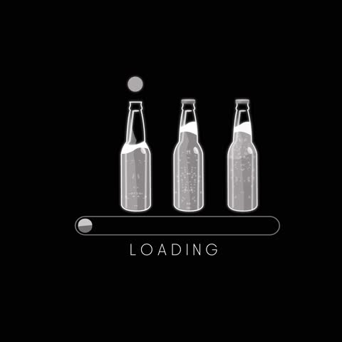 Three beer bottles with a loading bar and the word 'LOADING' on a black background.