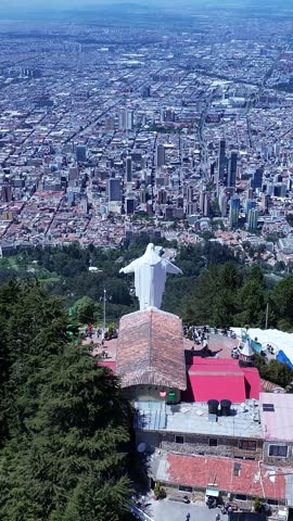 Virgen De Guadalupe Sanctuary At Bogota In Cundinamarca Colombia. Virgin Of Guadalupe Landscape. Religion Background. Bogota At Cundinamarca Colombia. Church Aerial View. Landmark Statue.