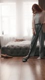 Caucasian woman cleaning bedroom with vacuum cleaner girl housewife housekeeper female clean home apartment household routine housework mess domestic housekeeping mess after party disorder junk trash - Powered by Shutterstock - Get 15% off with code: PIKWIZARD15