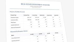 Real estate investment analysis document with animated financial data and property portfolio metrics - Powered by Shutterstock - Get 15% off with code: PIKWIZARD15