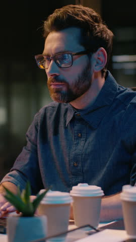 Caucasian business man businessman tired employee drink coffee night insomnia caffeine late working overtime evening office exhausted overwork overload stress computer deadline problem health headache