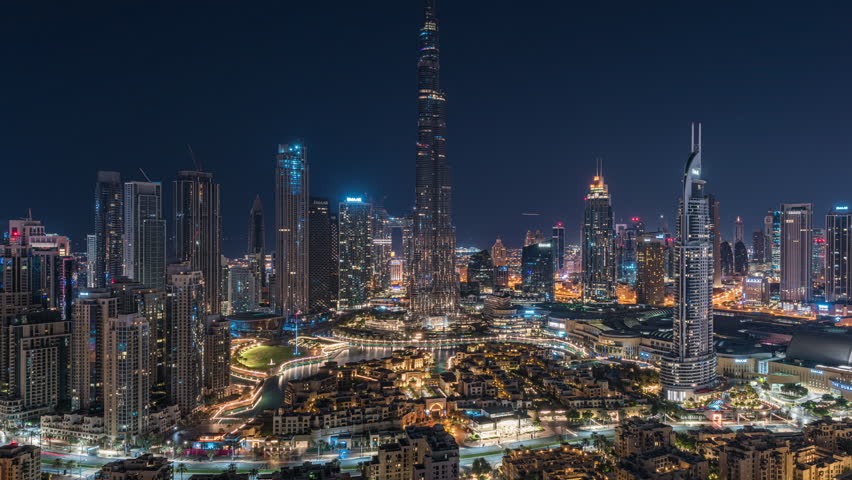 4k Timelapse of Downtown Boulevard Dubai Sunrise