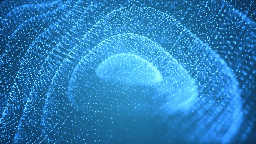 Blue Glowing Spheres of Particles Molecules Moving in Circles Energy Target with Wave Movements Seismic Zone Abstract Background 4K Animation for Science Music Ads and Presentation Intros