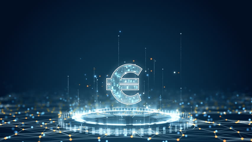Motion graphic of Euro currency symbol in a glowing digital grid motion background - Powered by Shutterstock - Get 15% off with code: PIKWIZARD15